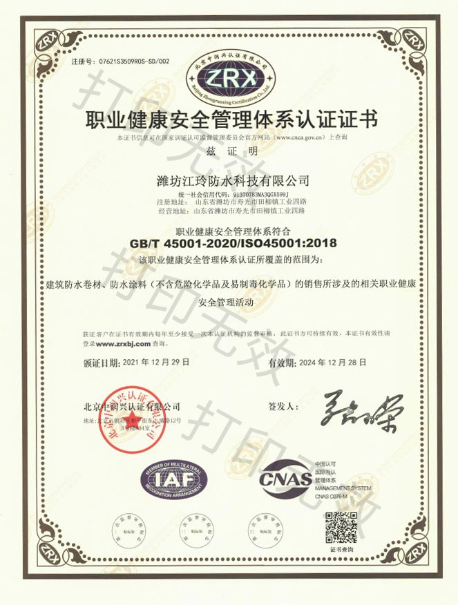Certificate of occupational health and s